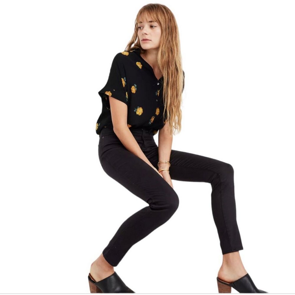 Madewell High Riser Skinny Black Sateen Jeans